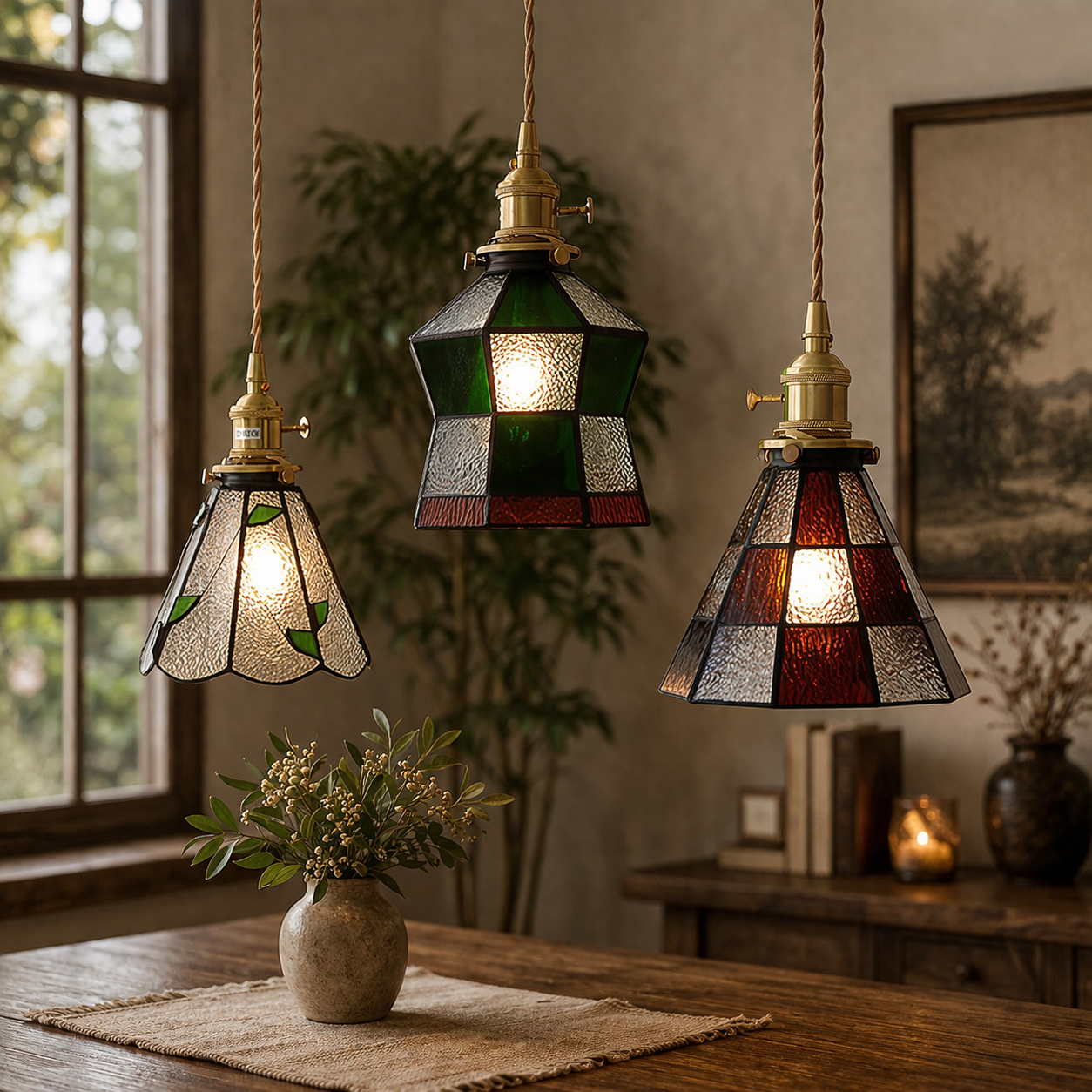 Lampada a sospensione Tiffany | Vetro colorato, stile classico | Decorativa