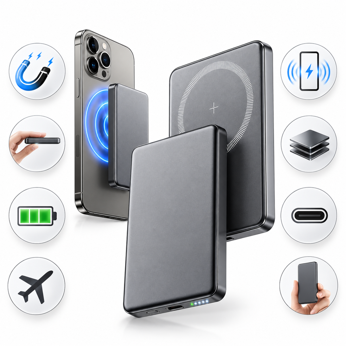 Batería Portátil Inalámbrica 20W 5000mAh | Carga Rápida Magnética | Compatible con MagSafe iPhone
