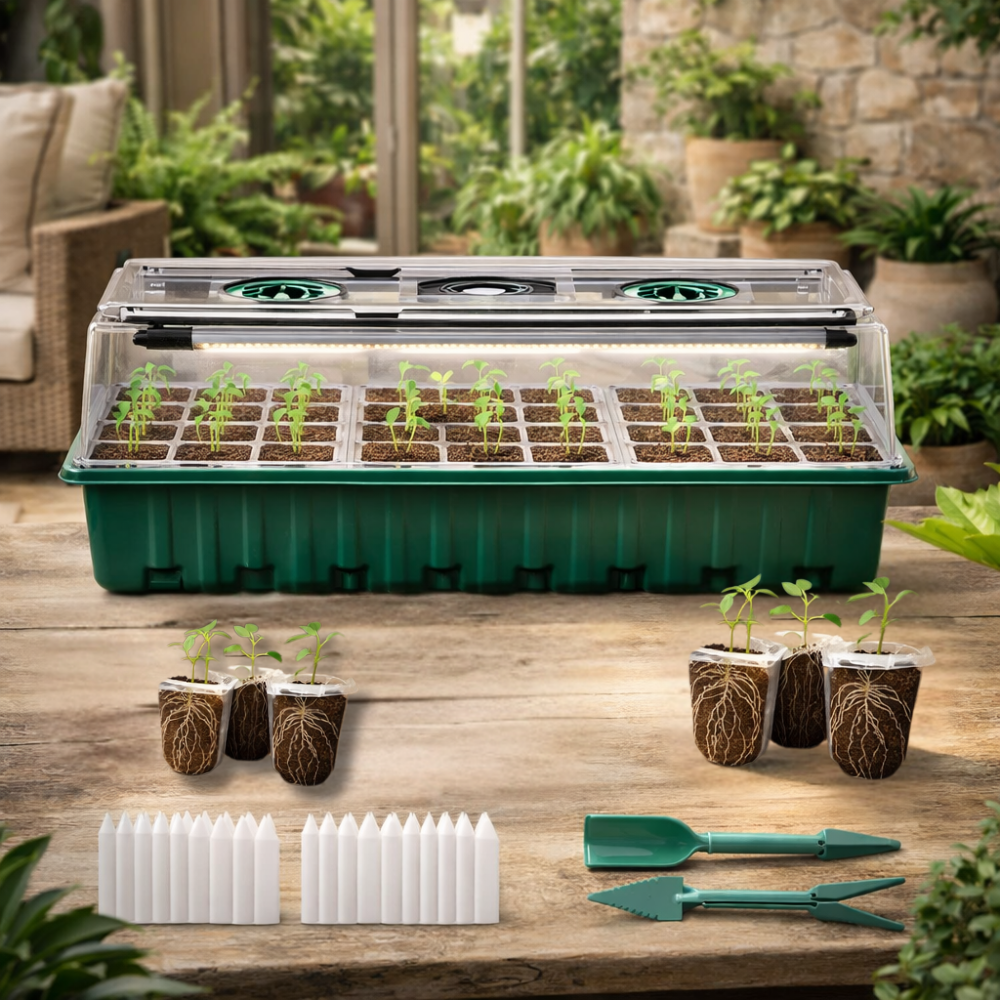Kit cultivo semillas interior | Luz crecimiento LED, domo | Plantas