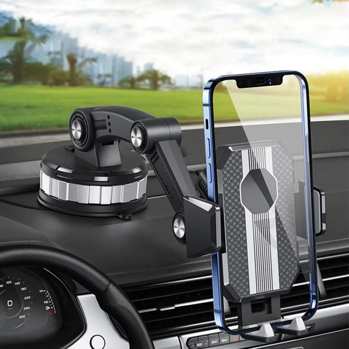 Soporte para Teléfono Auto | Ventosa Fuerte | Rotación 360° | Control de Una Mano