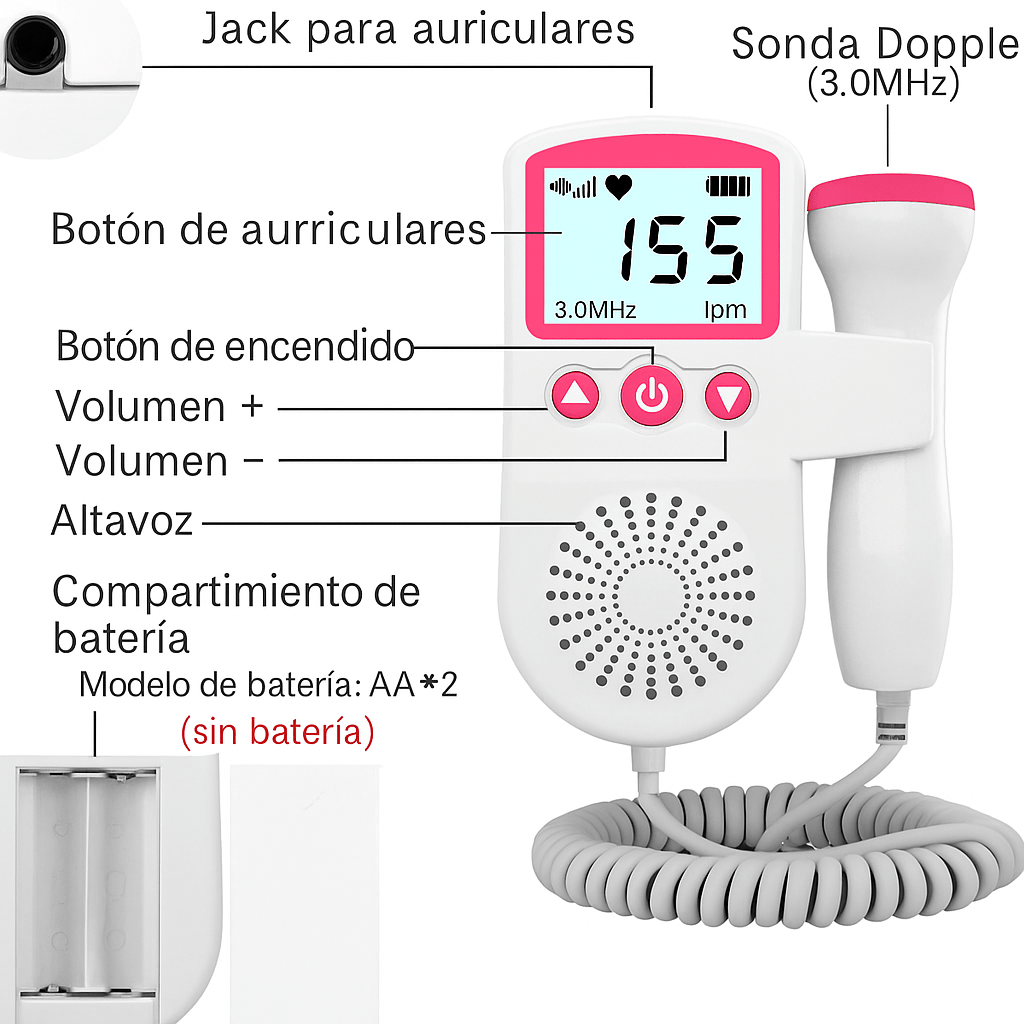 Doppler Fetal Portátil con Pantalla y Altavoz - VyFlair