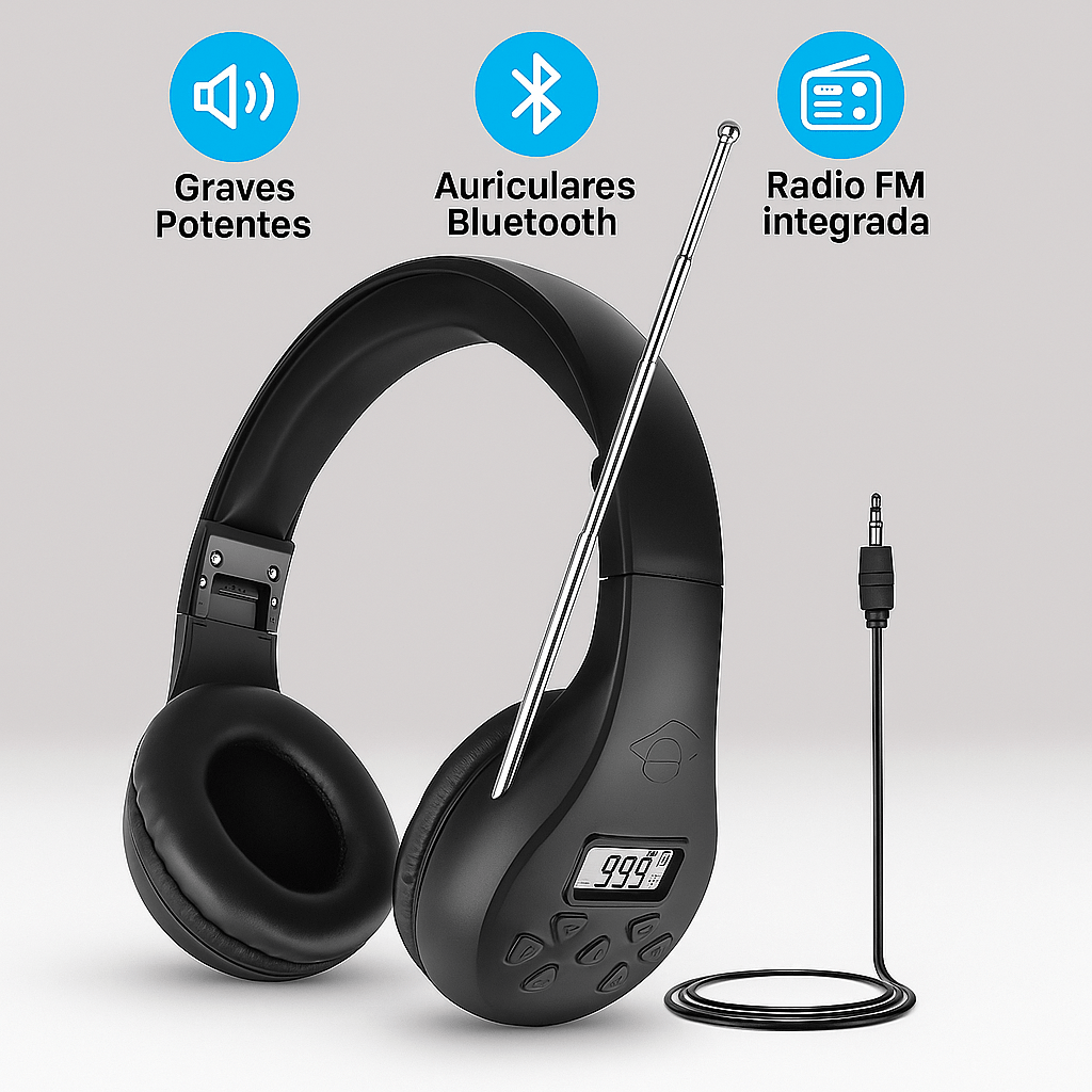 Auriculares Bluetooth con Radio FM y Graves Potenciados - VyFlair