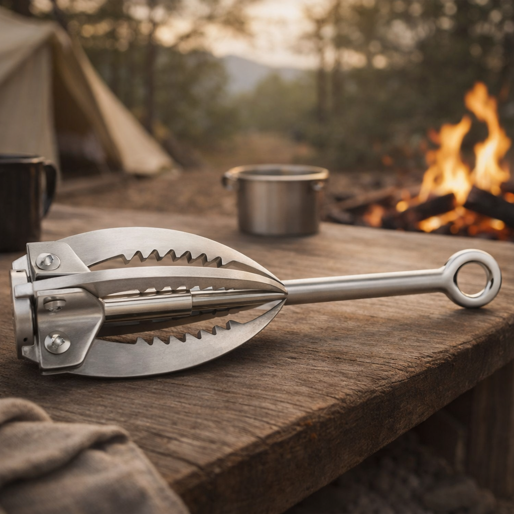 Gancho de agarre plegable | Acero inoxidable, compacto | Camping