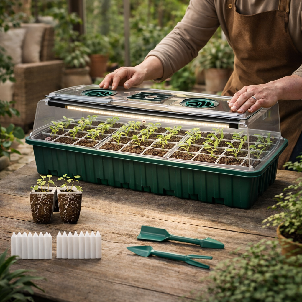 Kit cultivo semillas interior | Luz crecimiento LED, domo | Plantas
