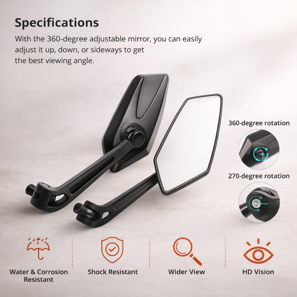 Espejo bicicleta | Plegable, ajustable | Moto, alta visibilidad, resistente