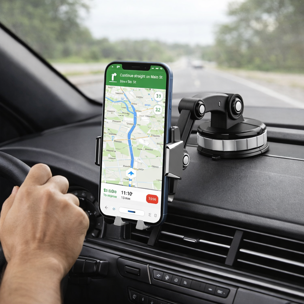 Soporte para Teléfono de Auto GripTech | Fuerte Succión | Rotación 360° | Uso con Una Mano