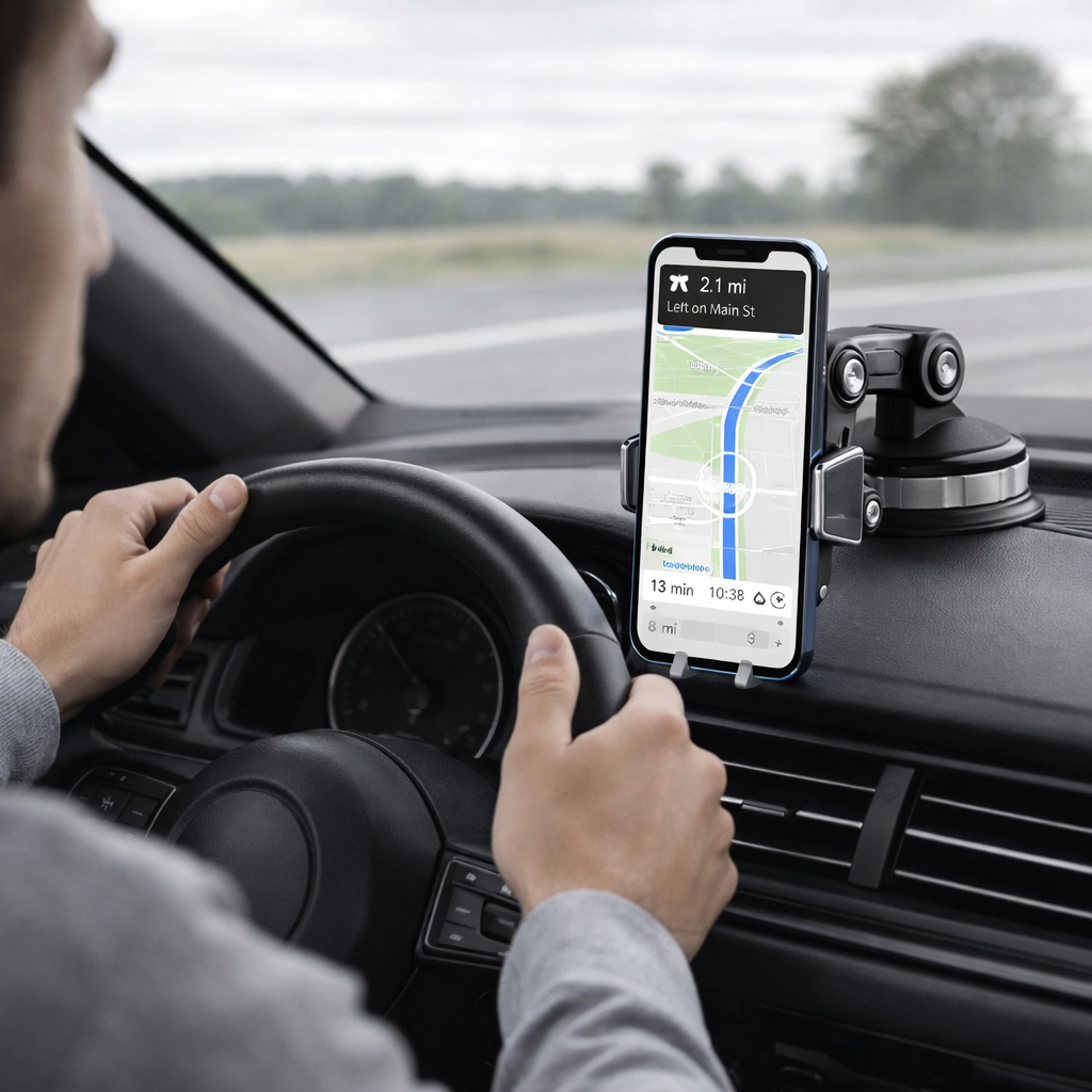 Soporte para Teléfono de Auto GripTech | Fuerte Succión | Rotación 360° | Uso con Una Mano