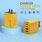 Cargador USB de Pared 120W | 4 Puertos, Carga Rápida | Compatible EU/US/UK