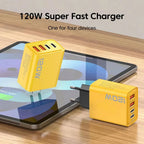 Cargador USB de Pared 120W | 4 Puertos, Carga Rápida | Compatible EU/US/UK