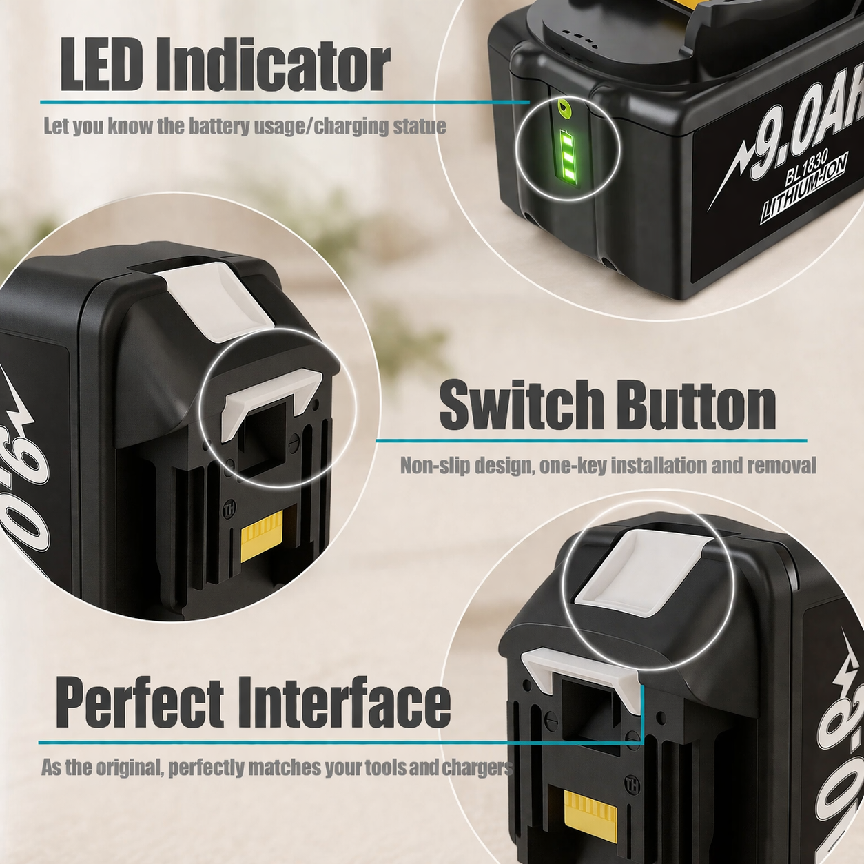 Batería Makita 18V | 9Ah, compatible herramientas | Recargable