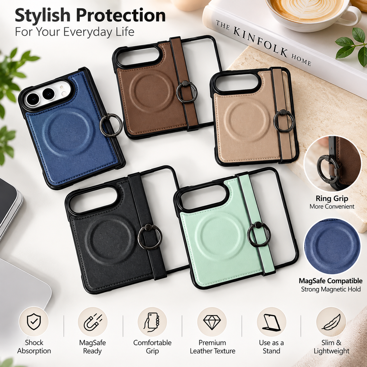 Funda MagSafe para iPhone | Cuero, Anillo Magnético | Anticaída, Soporte