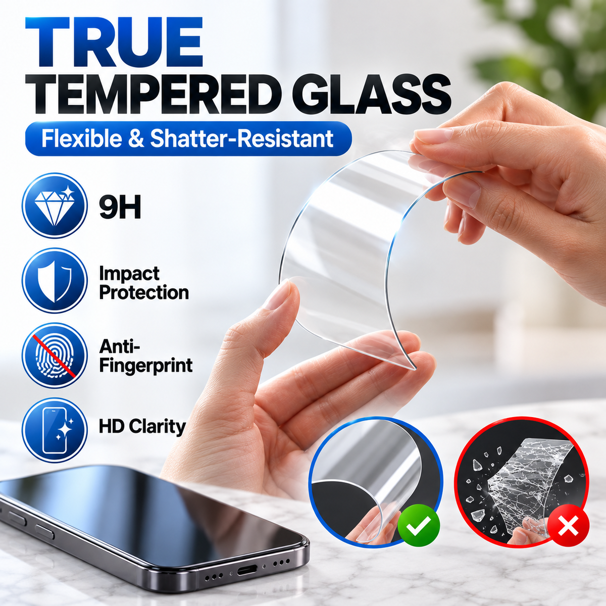 Protector de Pantalla iPhone | Cristal Templado 9H, Antihuella | Antirrayas