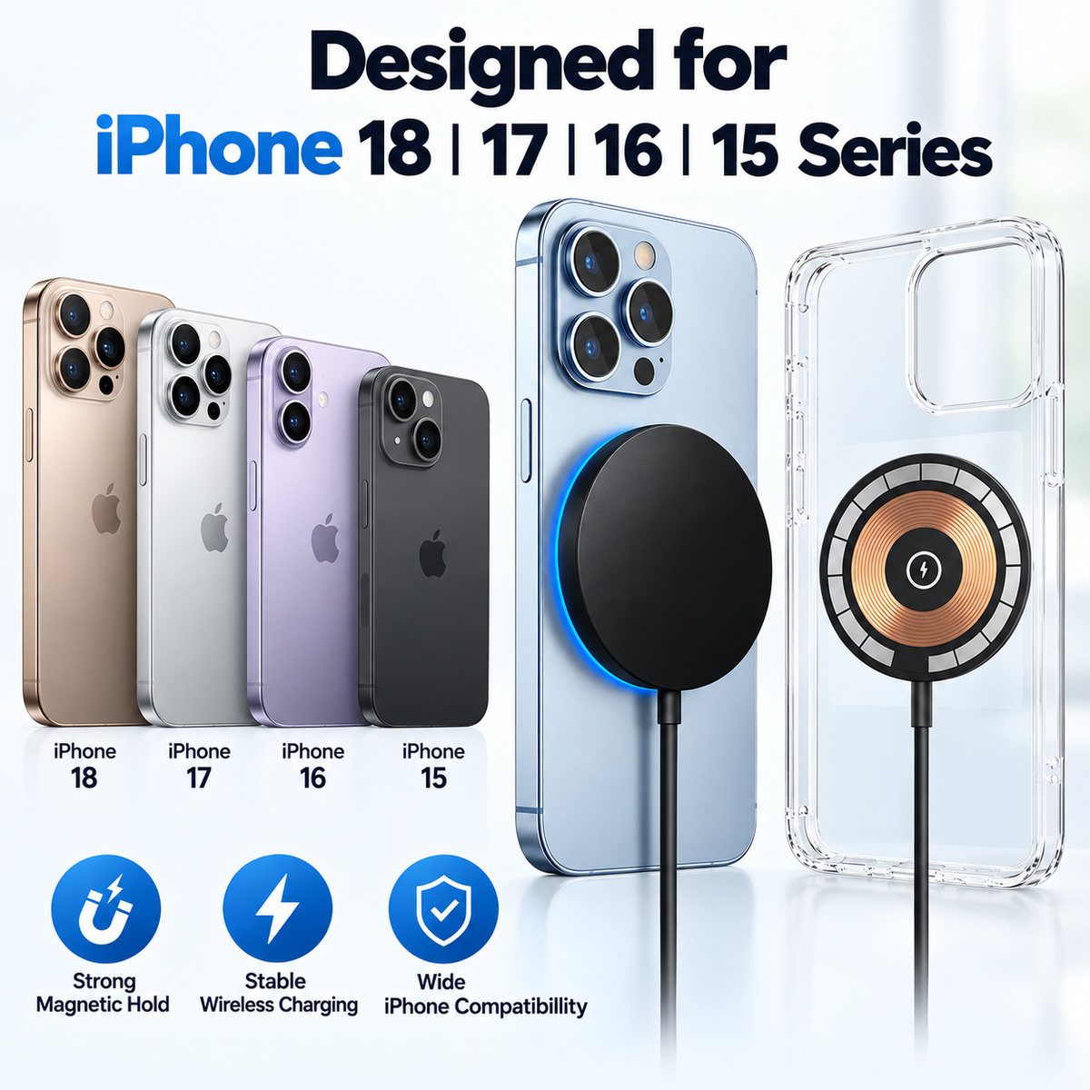 Cargador Inalámbrico Magnético | Magsafe iPhone 18/17/16/15 Samsung | Carga Rápida