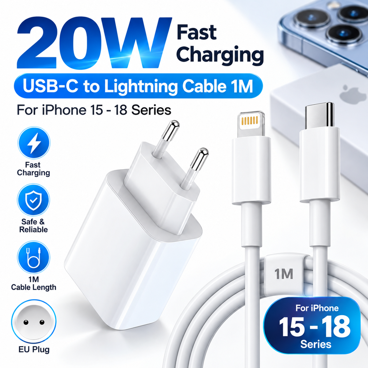 Cargador USB C 40W | Carga Rápida PD para iPhone 15 a 18, iPad | Carga Rápida