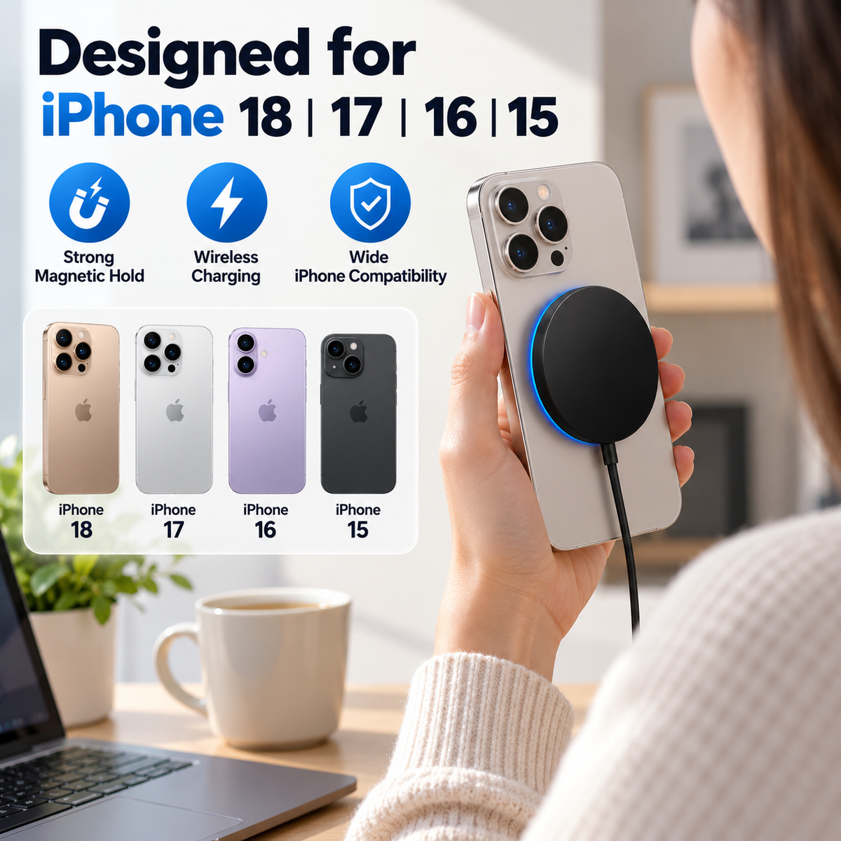 Cargador Inalámbrico Magnético | Magsafe iPhone 18/17/16/15 Samsung | Carga Rápida