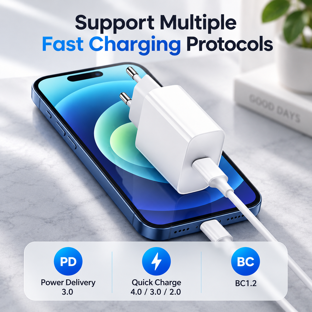 Cargador USB C 40W | Carga Rápida PD para iPhone 15 a 18, iPad | Carga Rápida