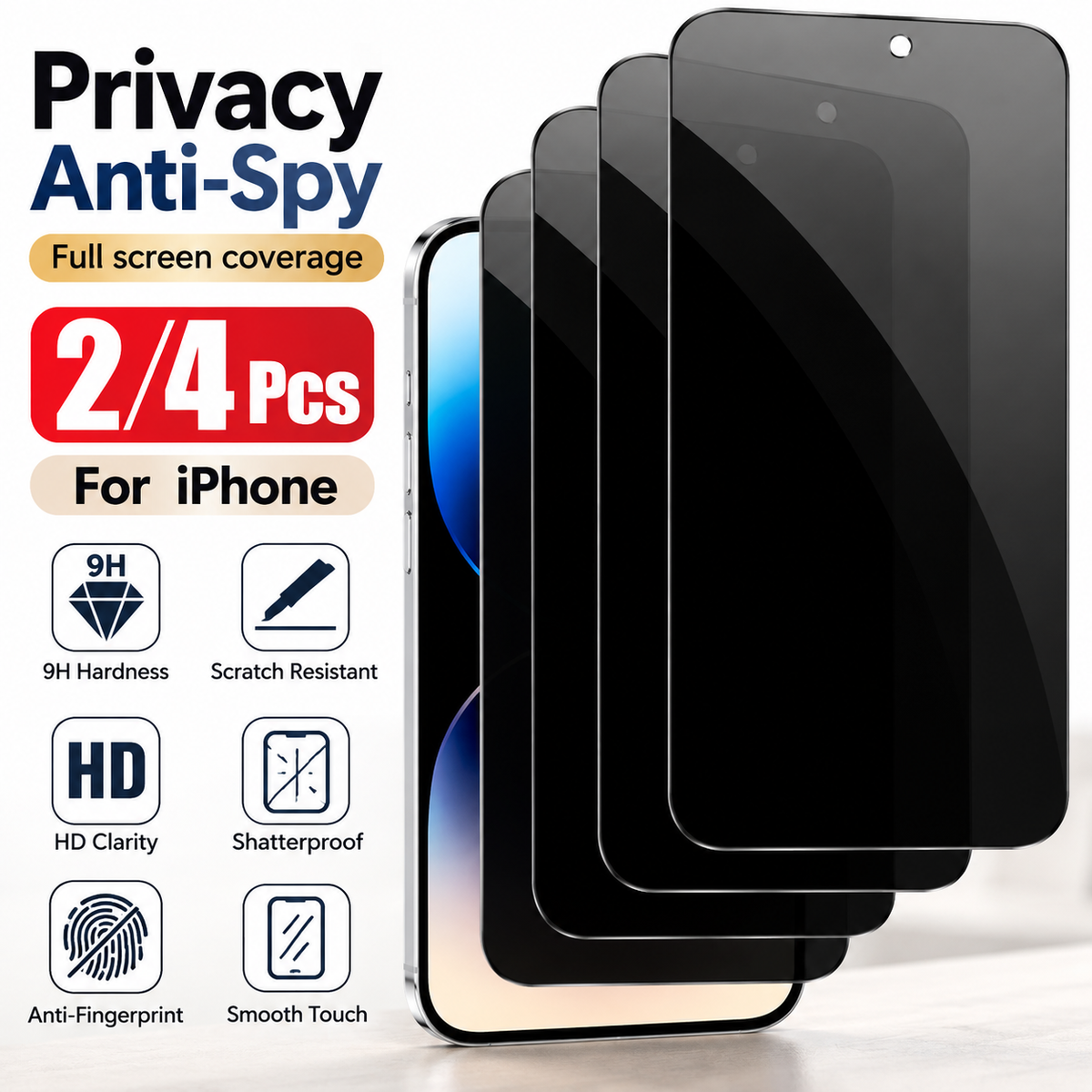 Protector de Pantalla iPhone | Vidrio Templado, Privacidad | iPhone 15 a 18 Pro Max