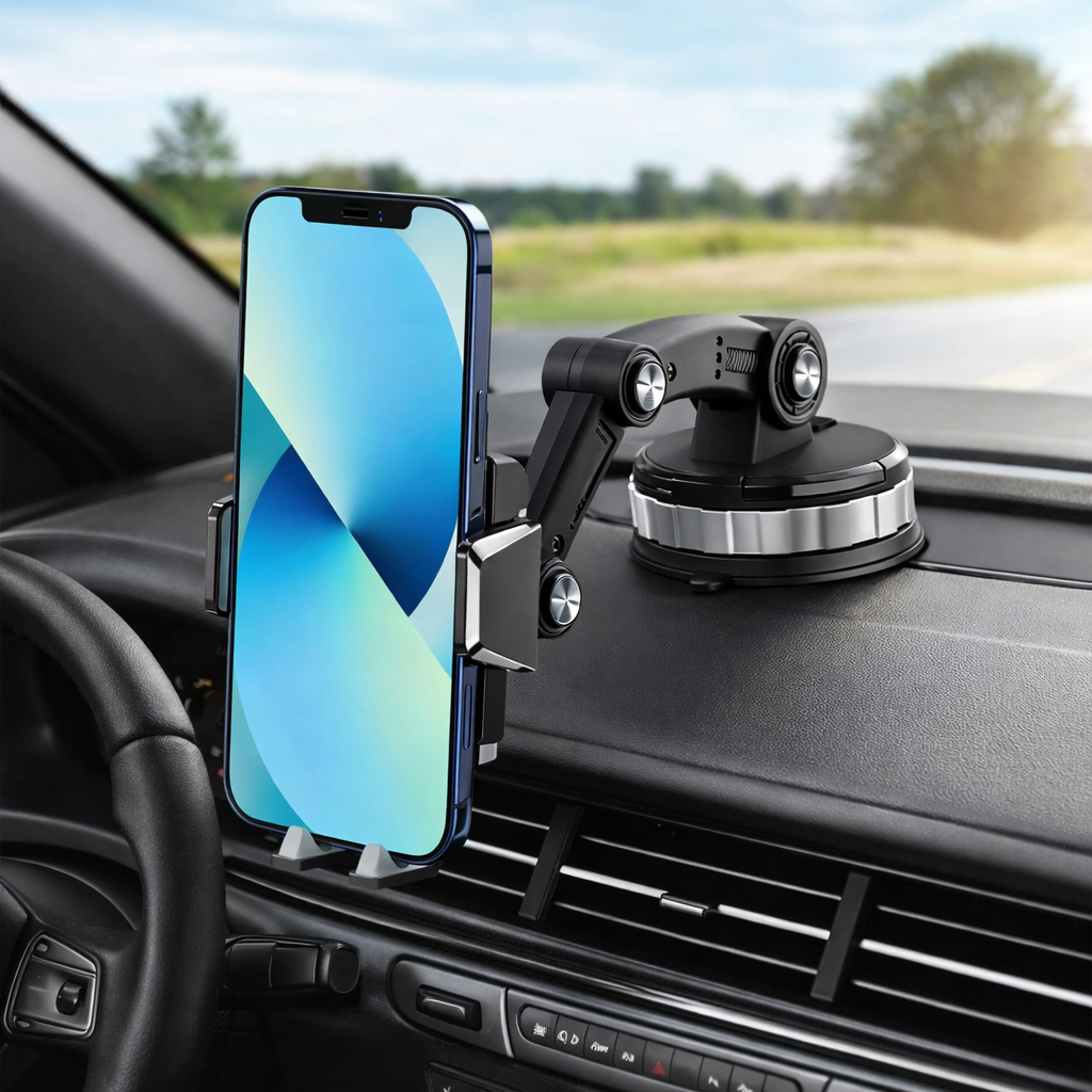 Soporte para Teléfono de Auto GripTech | Fuerte Succión | Rotación 360° | Uso con Una Mano