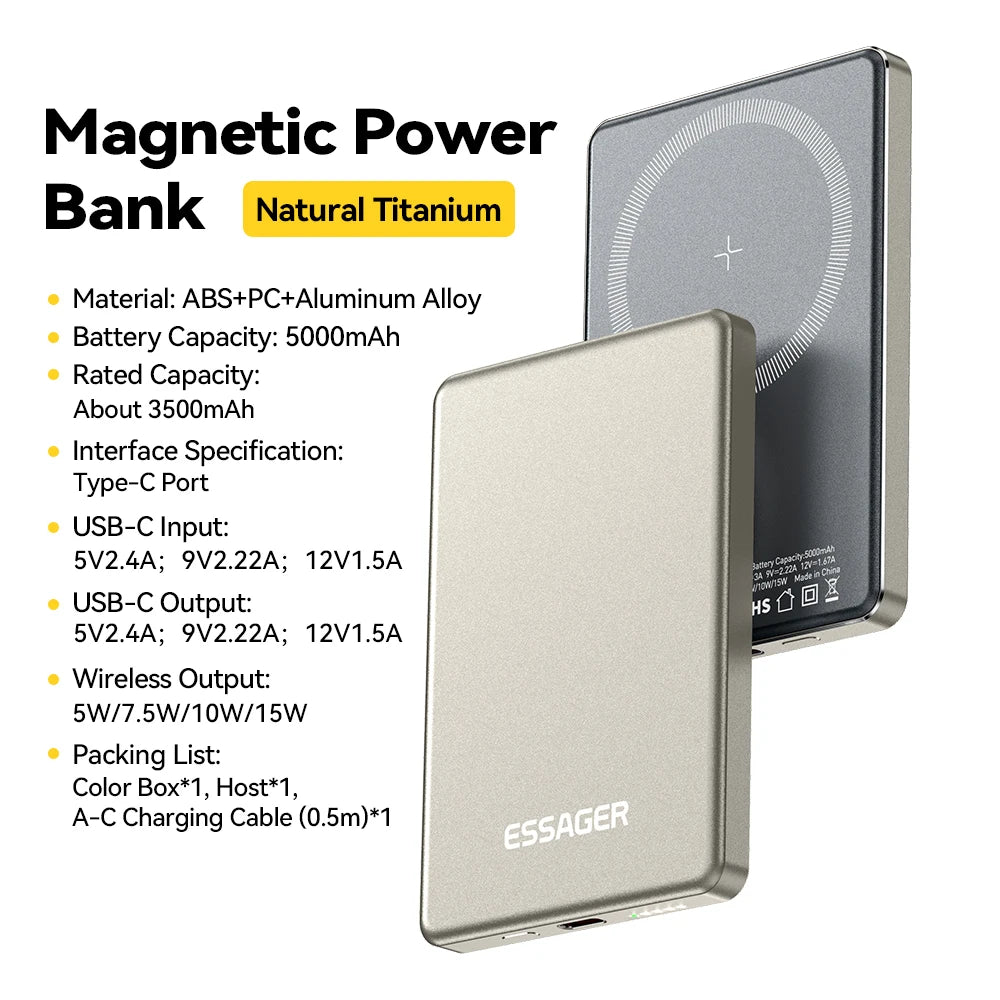 Batería Portátil Inalámbrica 20W 5000mAh | Carga Rápida Magnética | Compatible con MagSafe iPhone