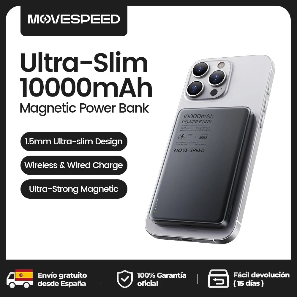 Batería Externa 10000mAh | Carga Rápida 20W, Magnética, Inalámbrica | iPhone Samsung