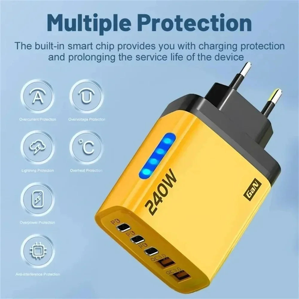 Cargador USB Tipo C 5 Puertos | Carga Rápida 120W, GaN, PD | iPhone Samsung Xiaomi