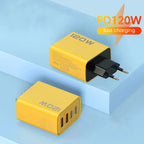 Cargador USB de Pared 120W | 4 Puertos, Carga Rápida | Compatible EU/US/UK
