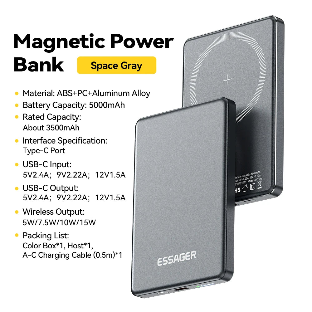 Batería Portátil Inalámbrica 20W 5000mAh | Carga Rápida Magnética | Compatible con MagSafe iPhone