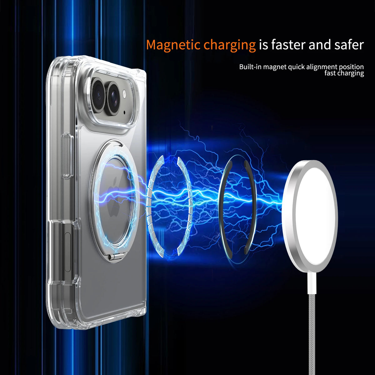 Funda iPhone Magnética 360° | Transparente, Antigolpes, Soporte | MagSafe