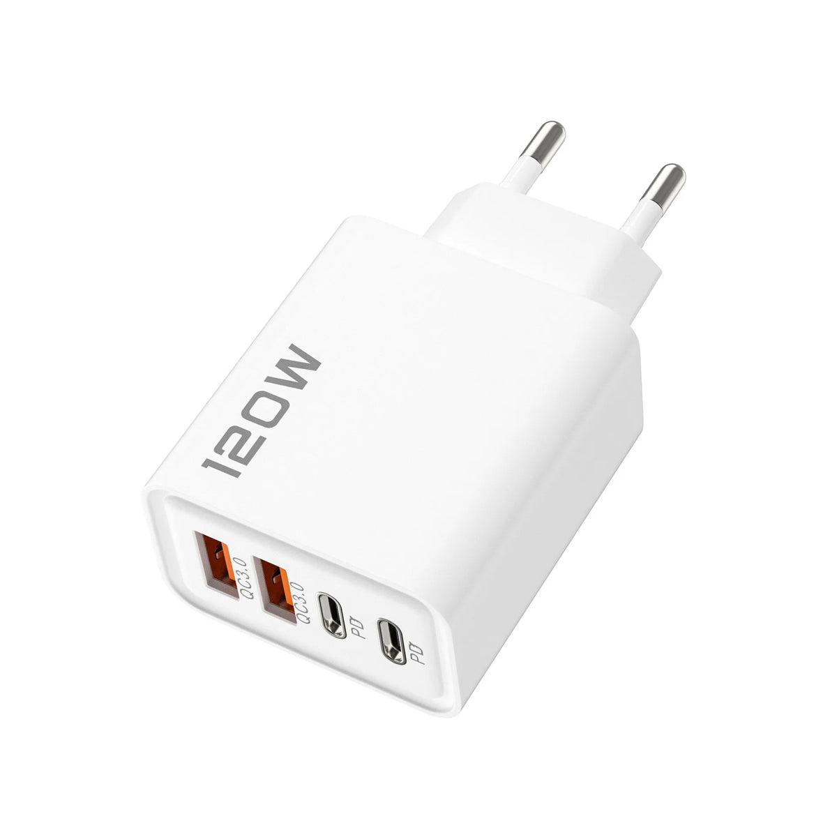 Cargador USB de Pared 120W | 4 Puertos, Carga Rápida | Compatible EU/US/UK