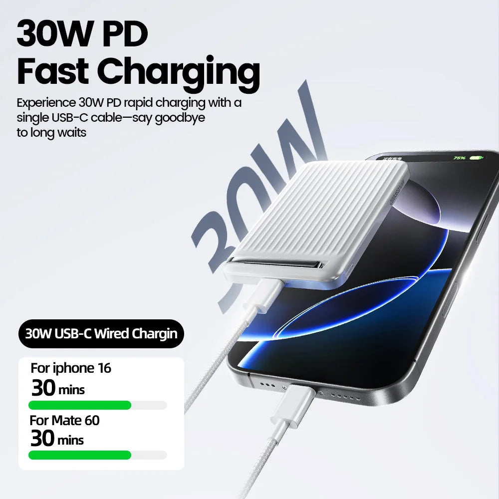 Batería Portátil Qi2 10000mAh | Carga Inalámbrica 15W, PD 30W | Soporte Plegable