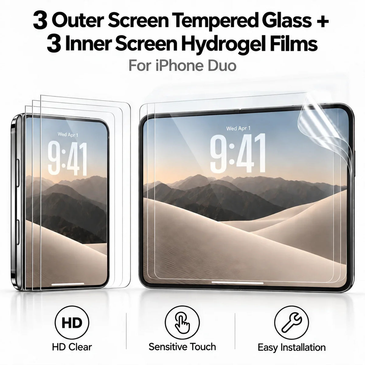 Protector de Pantalla iPhone | Cristal Templado y Film Hidrogel | Pack 3 Unidades