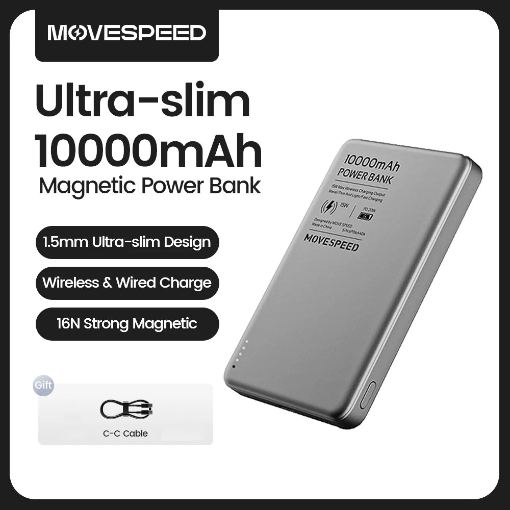 Batería Portátil Magnética | 5000mAh, Carga Inalámbrica 7.5W, Ultra-Delgada | iPhone