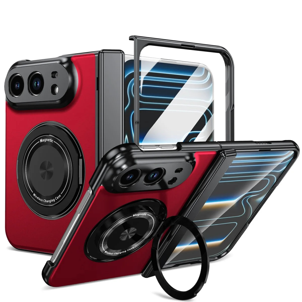 Funda con Carga Inalámbrica Magnética | iPhone Duo, Soporte 360°, Vidrio Templado