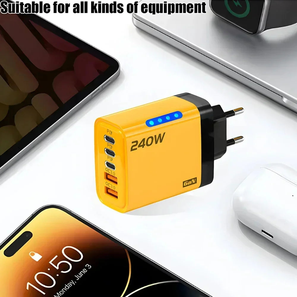 Cargador USB Tipo C 5 Puertos | Carga Rápida 120W, GaN, PD | iPhone Samsung Xiaomi