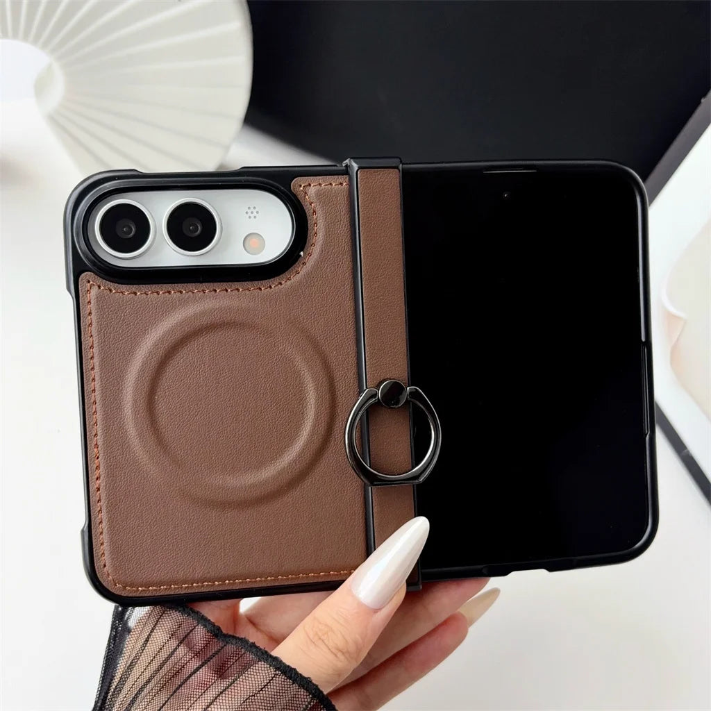 Funda iPhone con Anillo Magnético | MagSafe, Cuero, Anticaída | Soporte y Carga Inalámbrica