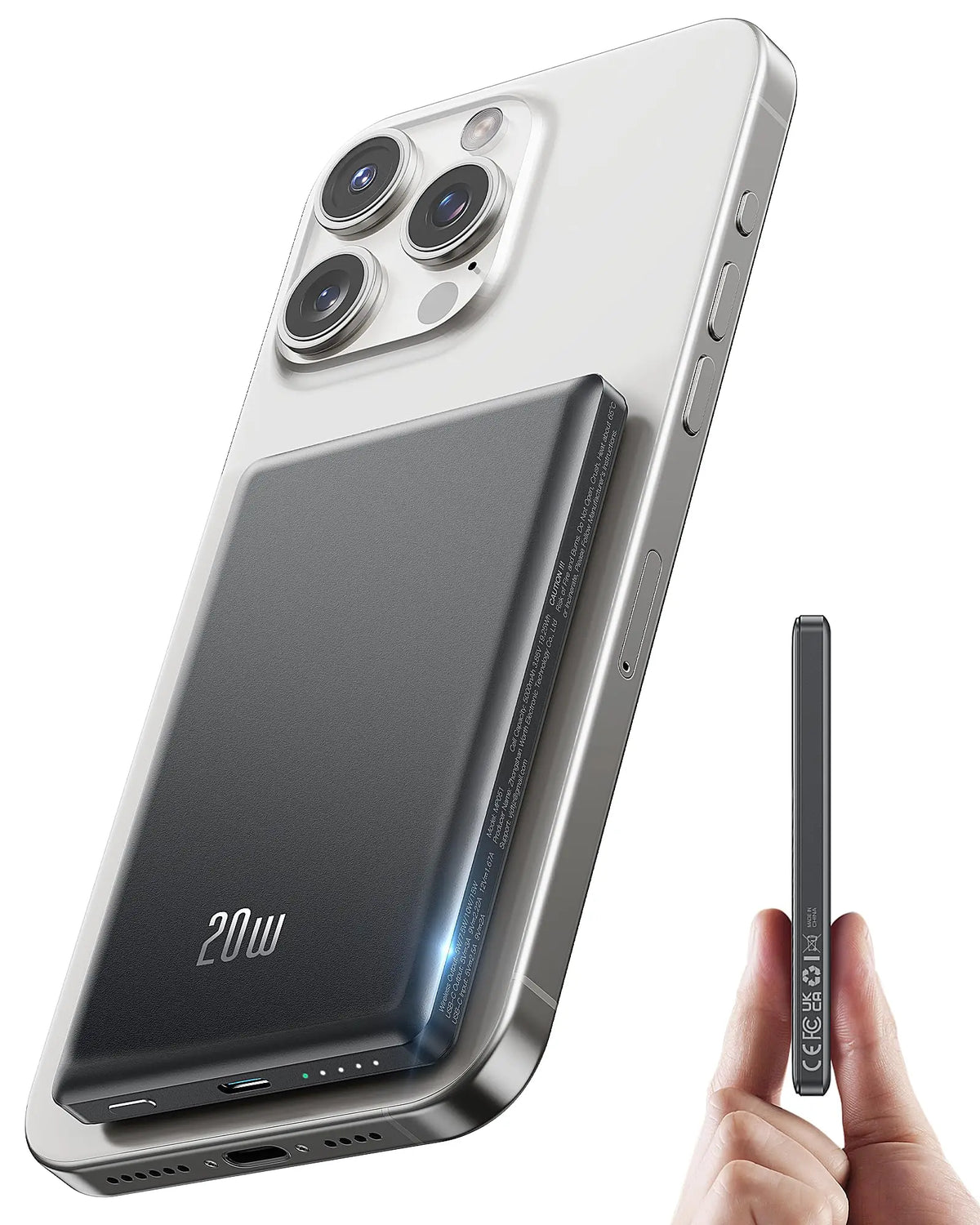 Batería Portátil Magnética 5000mAh | Carga Inalámbrica 15W y Rápida 20W | iPhone y Samsung