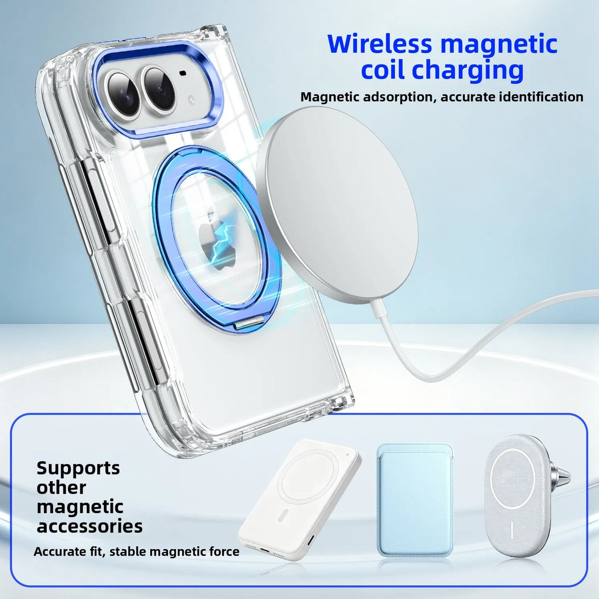 Funda Transparente iPhone | Soporte Magnético Giratorio, MagSafe | Antigolpes