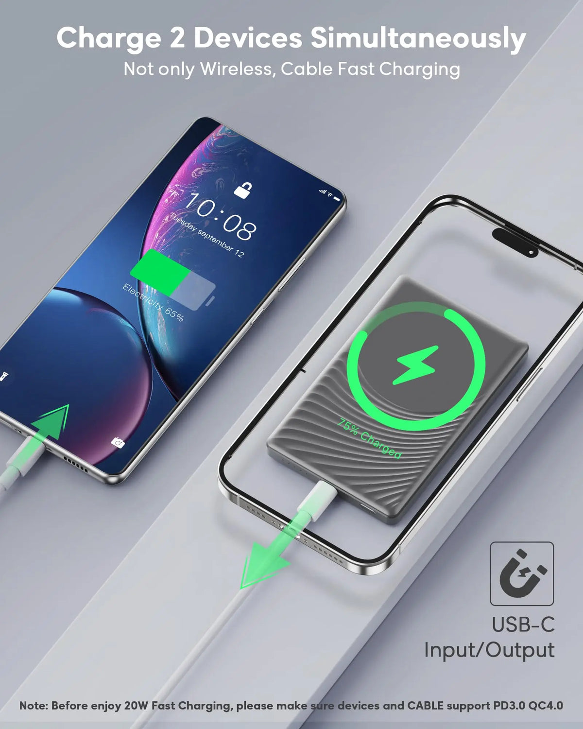 Batería Portátil Magnética 5000mAh | Carga Inalámbrica 15W y Rápida 20W | iPhone y Samsung