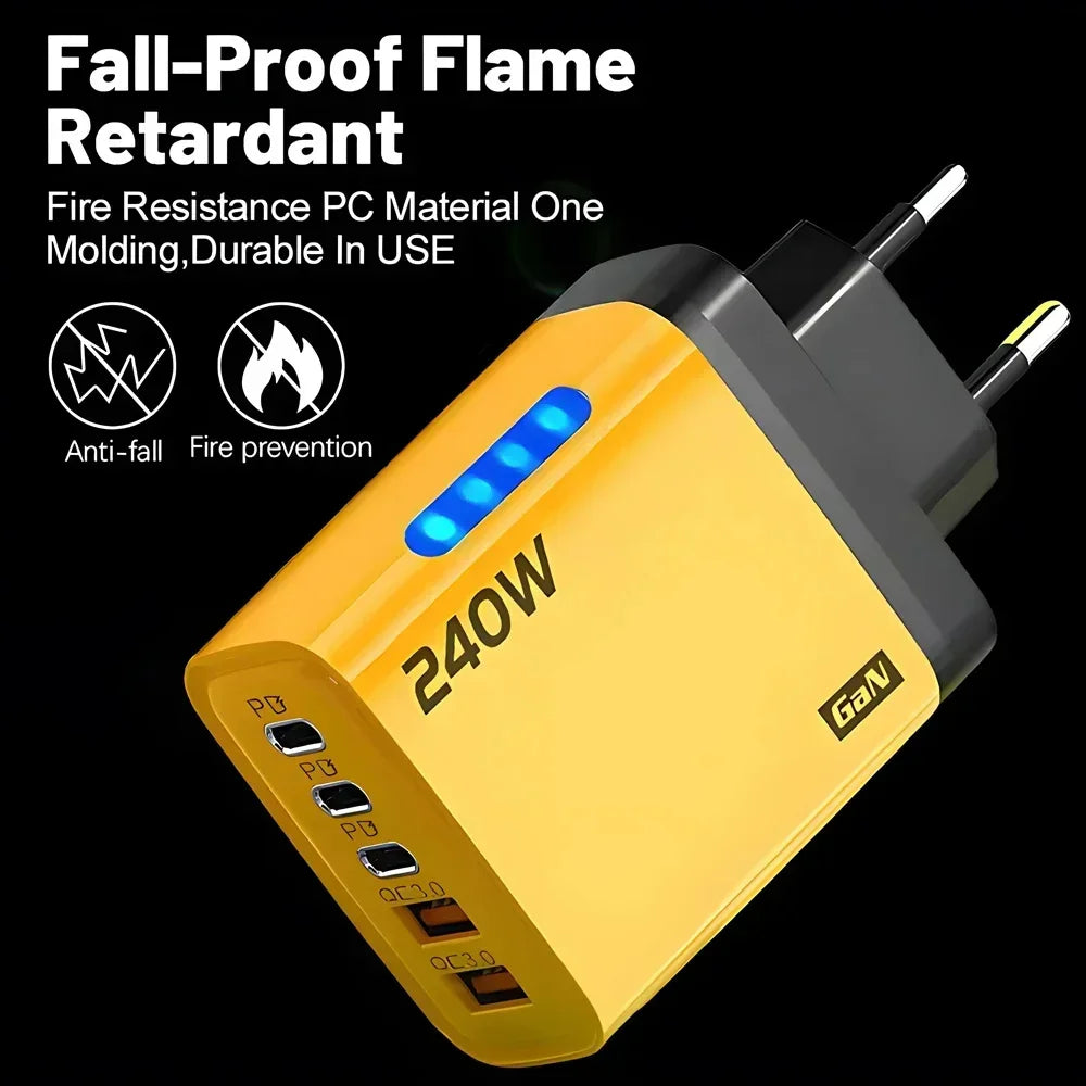 Cargador USB Tipo C 5 Puertos | Carga Rápida 120W, GaN, PD | iPhone Samsung Xiaomi
