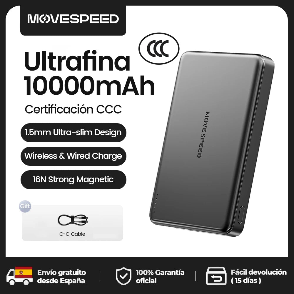 Batería Portátil Magnética | 5000mAh, Carga Inalámbrica 7.5W, Ultra-Delgada | iPhone