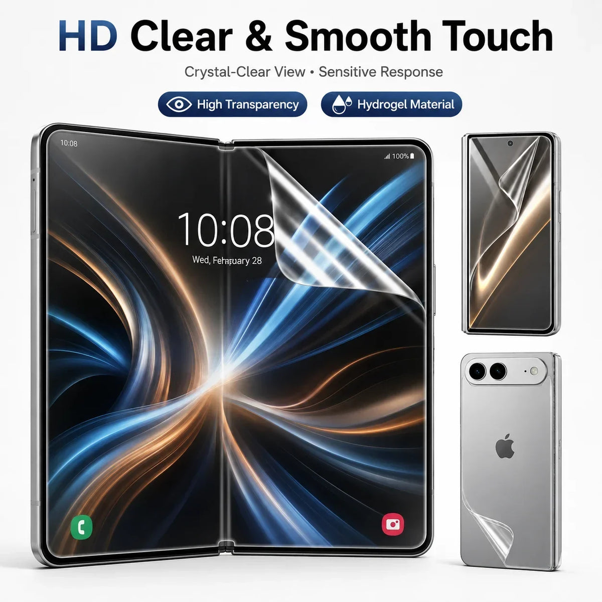 Protector de Pantalla para iPhone | Hidrogel HD, Interior Exterior | Suave 6 en 1