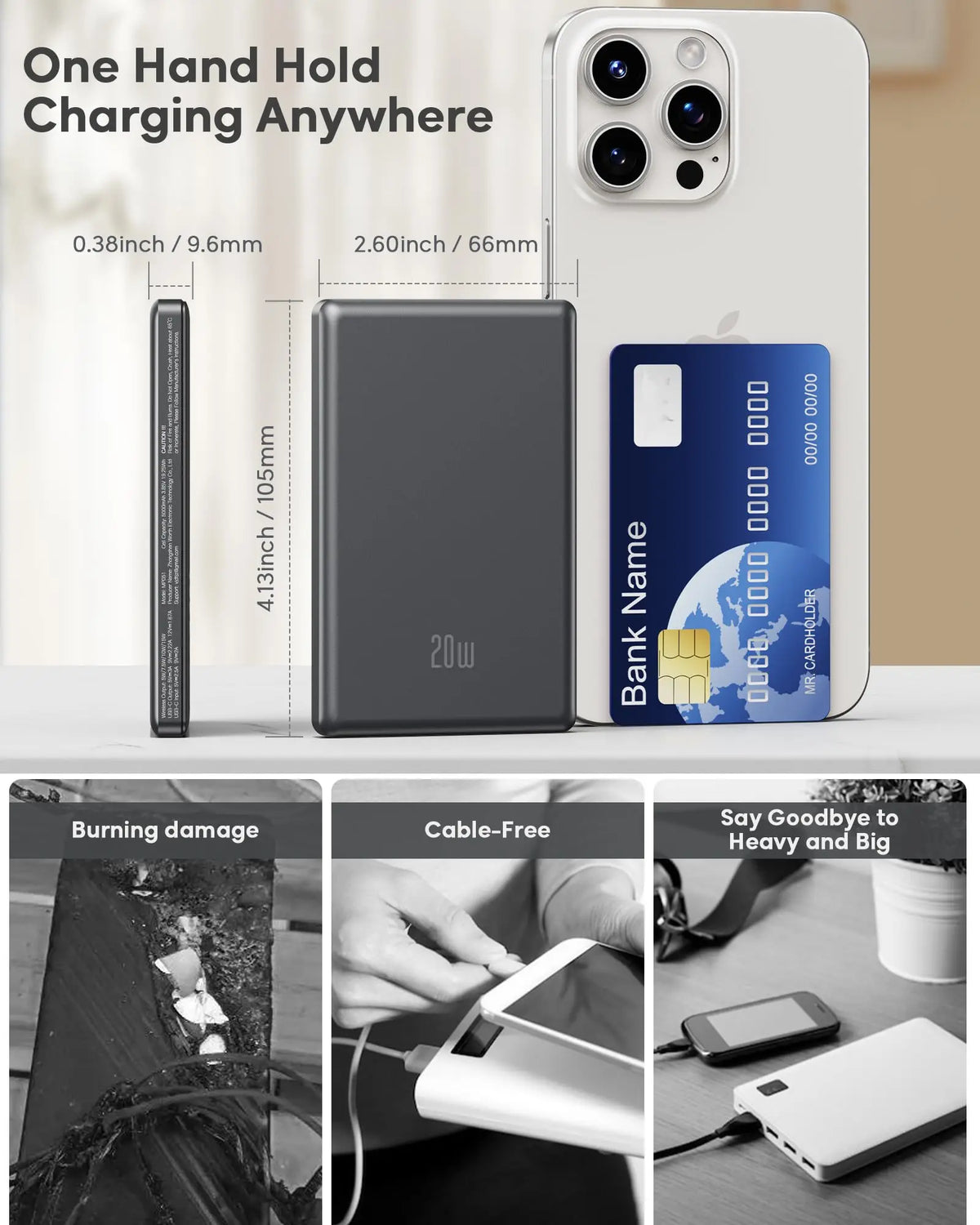 Batería Portátil Magnética 5000mAh | Carga Inalámbrica 15W y Rápida 20W | iPhone y Samsung