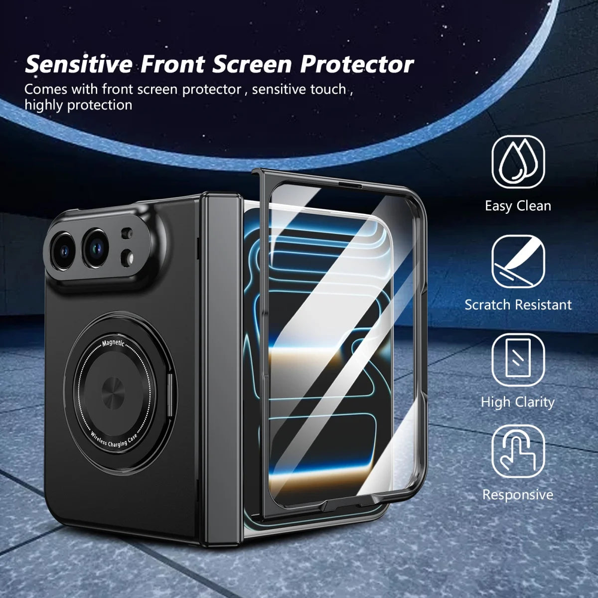 Funda con Carga Inalámbrica Magnética | iPhone Duo, Soporte 360°, Vidrio Templado