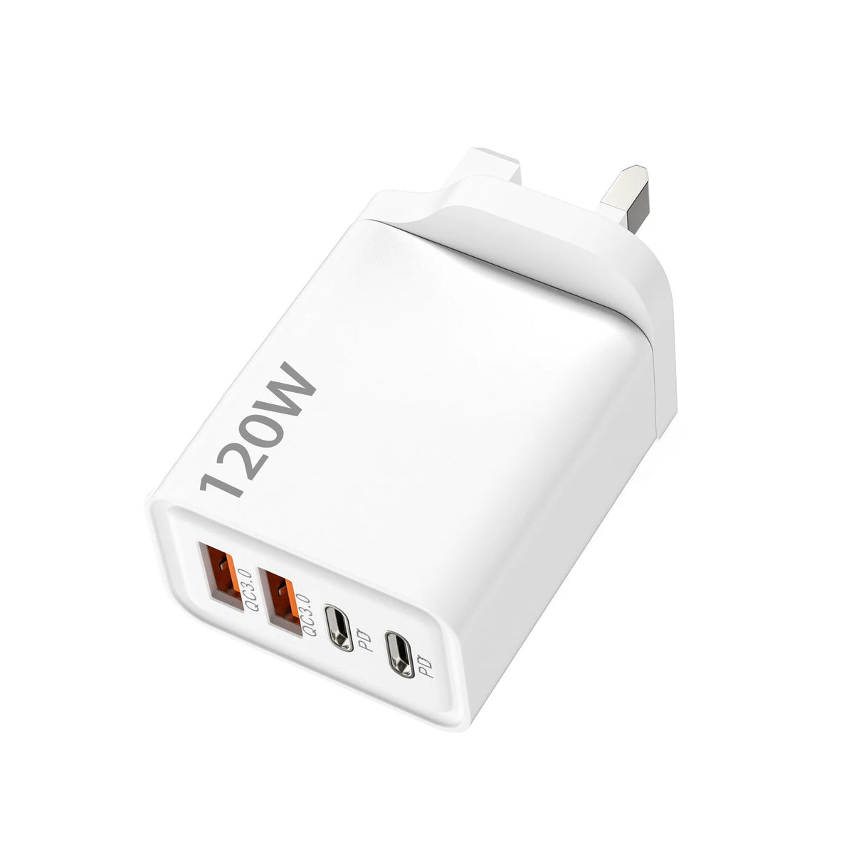 Cargador USB de Pared 120W | 4 Puertos, Carga Rápida | Compatible EU/US/UK