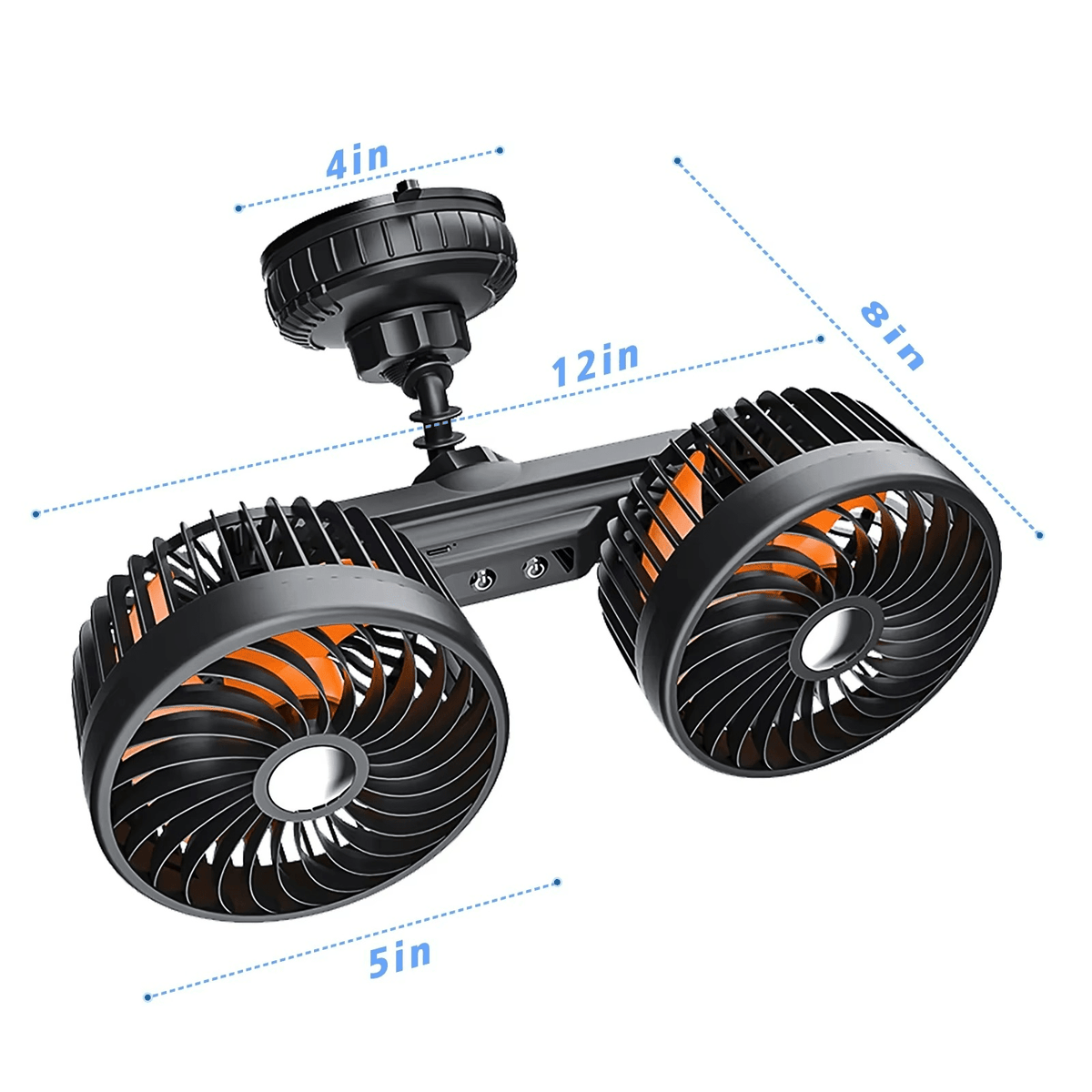 Ventilador Automóvil Doble Cabeza con Ventosa y Batería - VyFlair