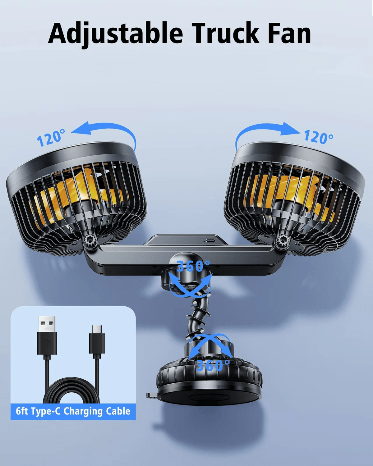Ventilador Automóvil Doble Cabeza con Ventosa y Batería - VyFlair