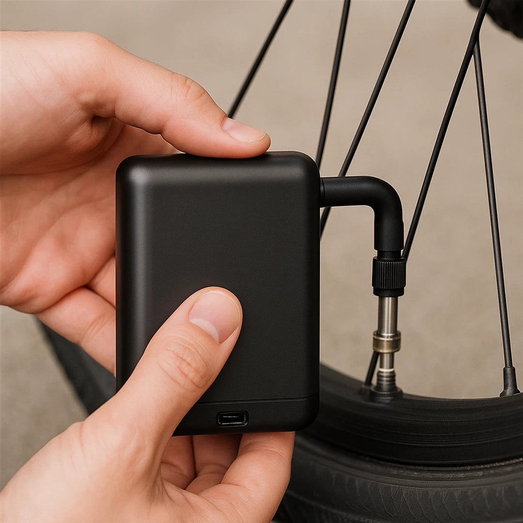 Bomba eléctrica bicicleta | Mini, portátil | Batería USB C, Presta, Schrader