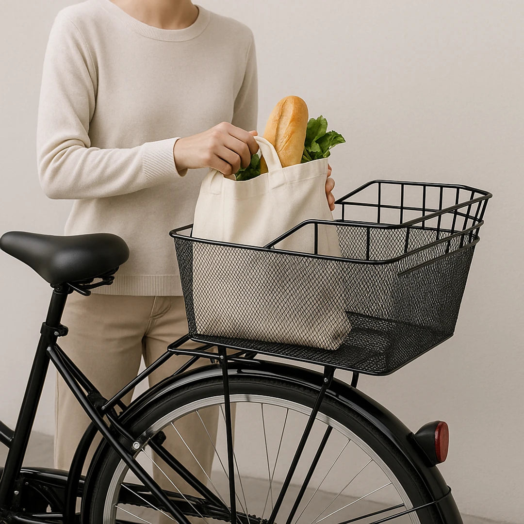 Canasta bicicleta trasera | Gran capacidad, impermeable | Red de carga, resistente