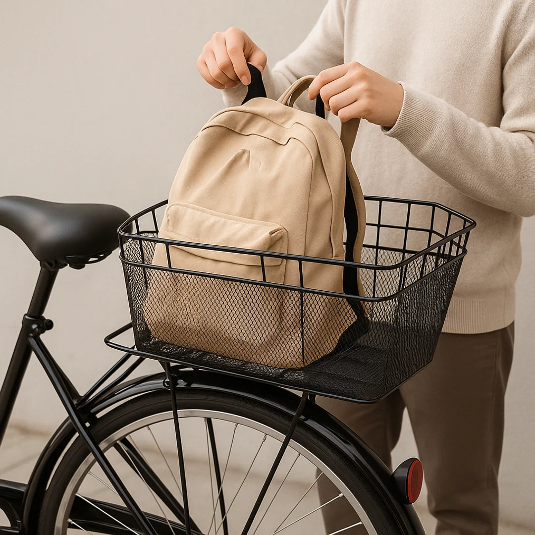 Canasta bicicleta trasera | Gran capacidad, impermeable | Red de carga, resistente