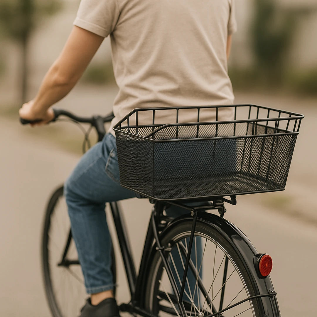 Canasta bicicleta trasera | Gran capacidad, impermeable | Red de carga, resistente